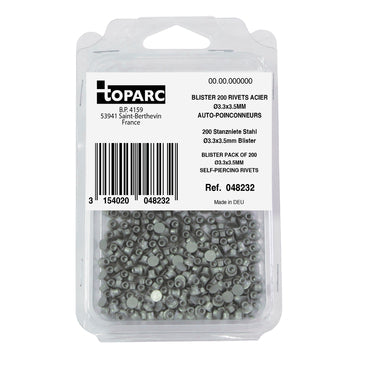 200 SELF PIERCING STEEL RIVETS STEEL Ø3.3x3.5MM - BLISTER PACK