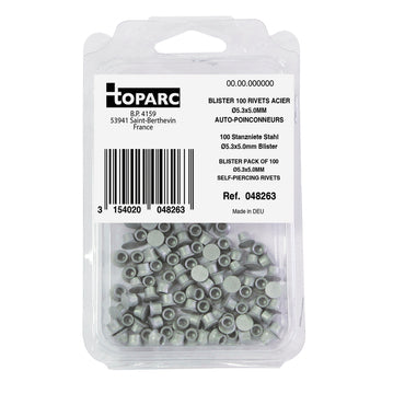 100 SELF PIERCING STEEL RIVETS STEEL Ø5.3x5.0MM - BLISTER PACK