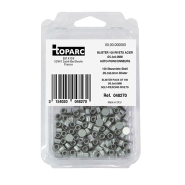 100 SELF PIERCING STEEL RIVETS STEEL Ø5.3x6.0MM - BLISTER PACK
