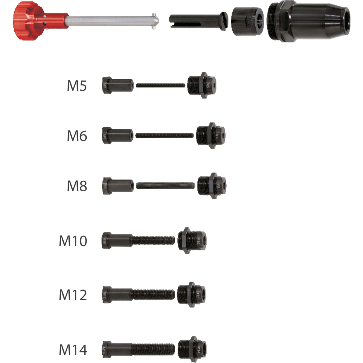 SET OF 6 TIE RODS FOR FITTING THREADED INSERTS M5 - M14