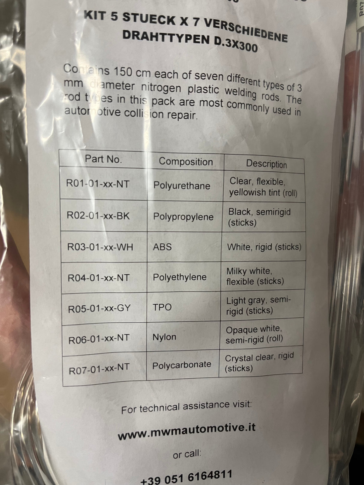 Kit 5 Pieces x 7 Different Wire Types D.3x300