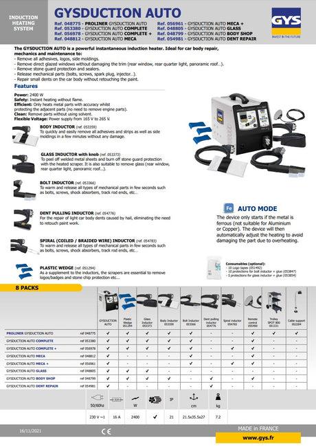GYSDUCTION AUTO GLASS (Generator+glass inductor+3 chocks)