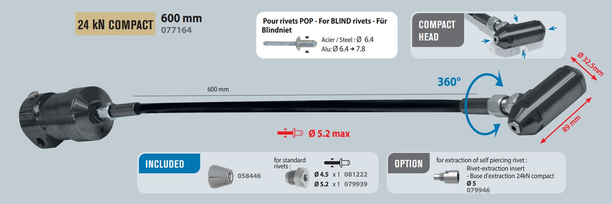 COMPACT BLIND RIVET ADAPTOR (24kN) FOR 10T RIVETER