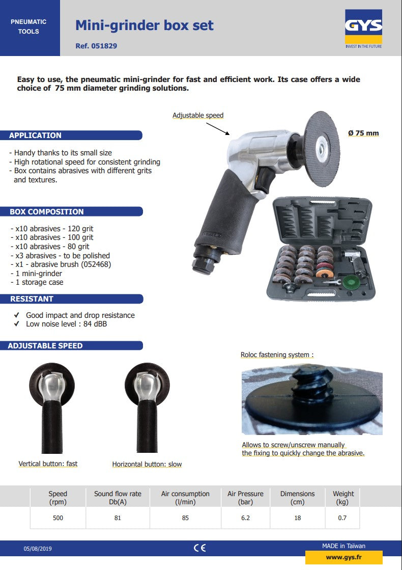 MINI PNEUMATIC GRINDER KIT (Ø75mm)